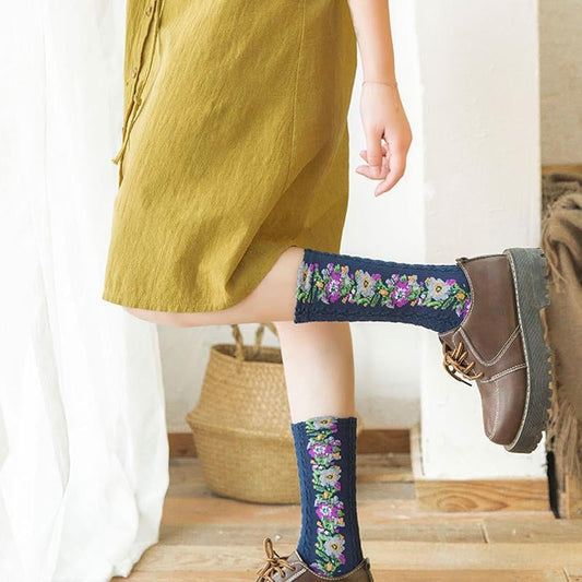 Winter Anti Fungal + Anti Rash Embroidered Floral Socks