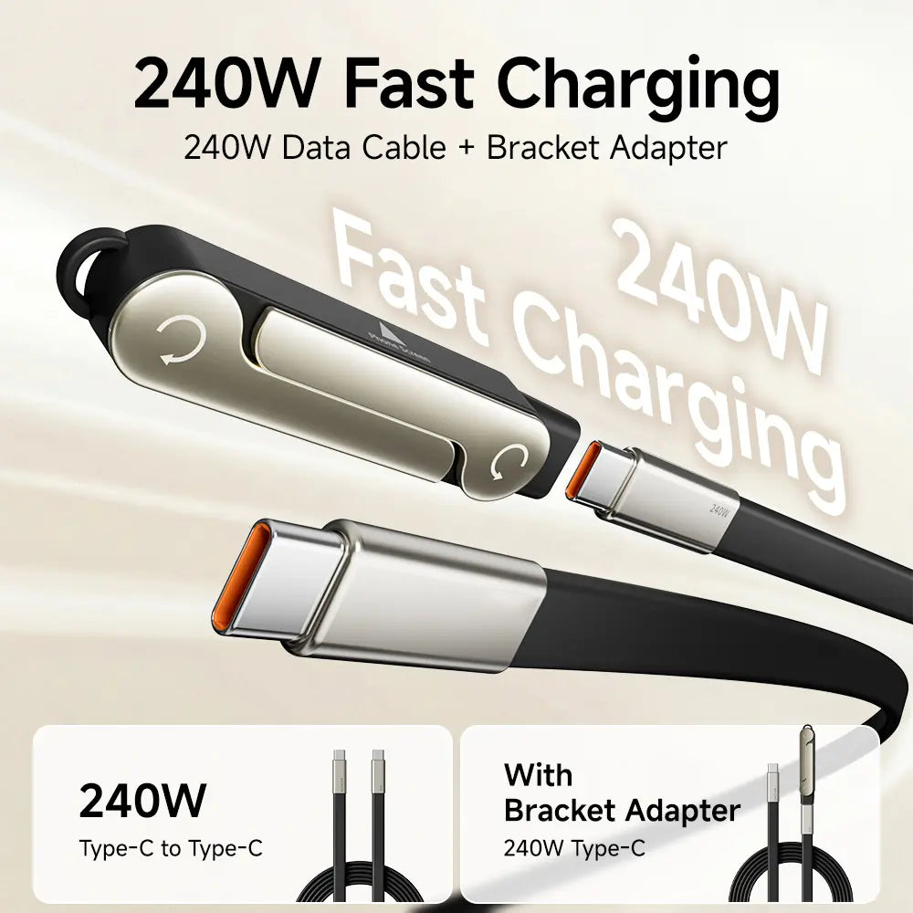 240W PD Fast Charging USB-C Cable with Foldable Phone Stand