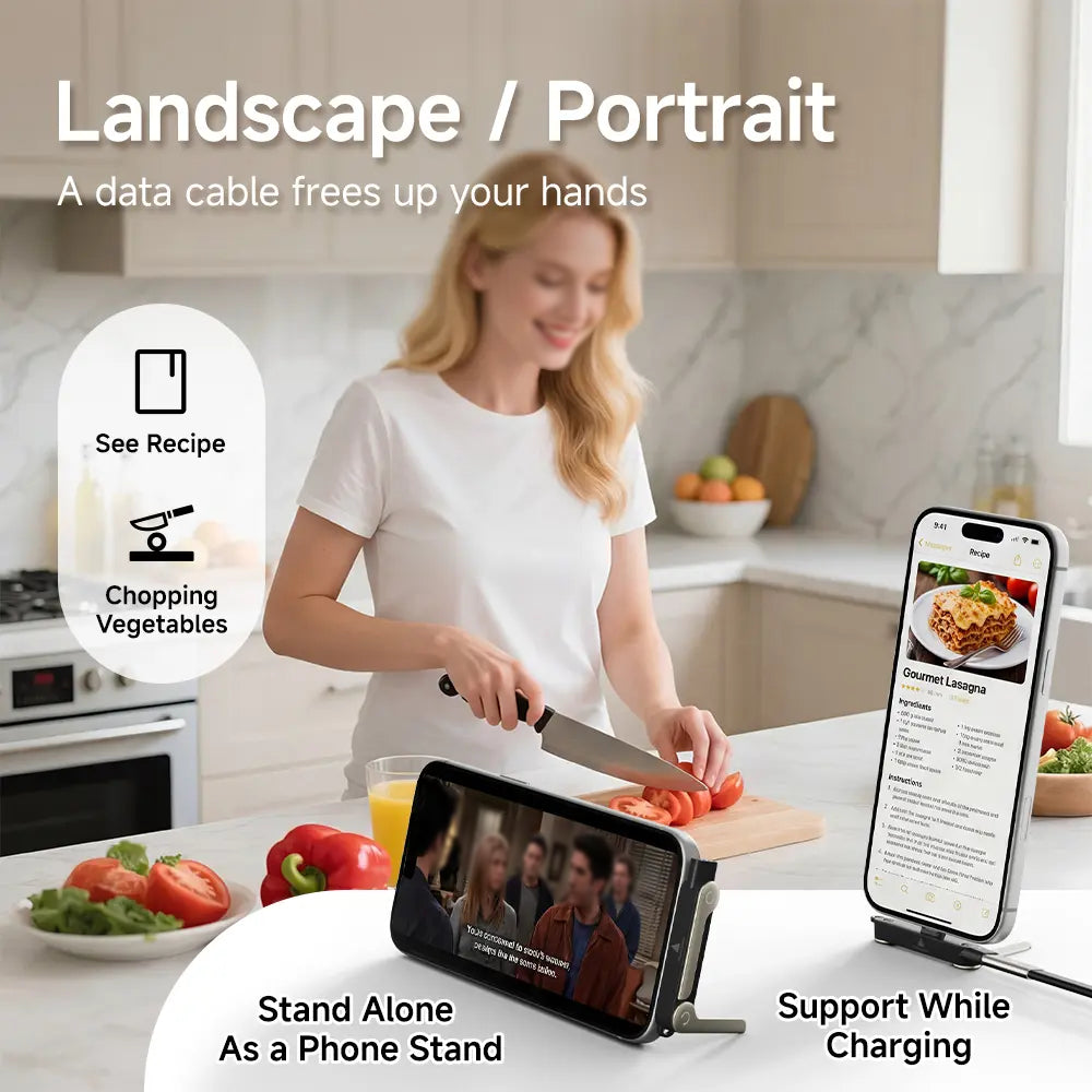 240W PD Fast Charging USB-C Cable with Foldable Phone Stand