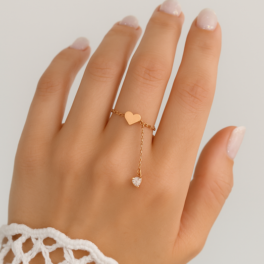 Gold Heart Chain Ring