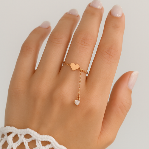 Gold Heart Chain Ring