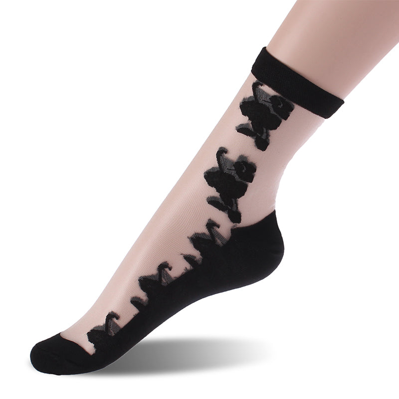 Thin Rose Silk Crystal Lace Ankle Socks