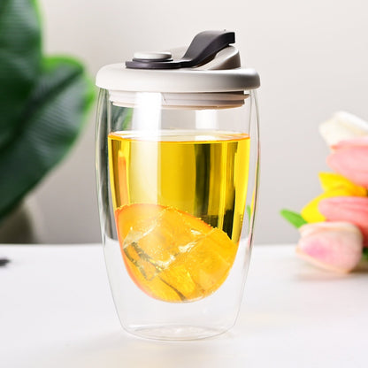 Double Layer Glass Cup With Lid