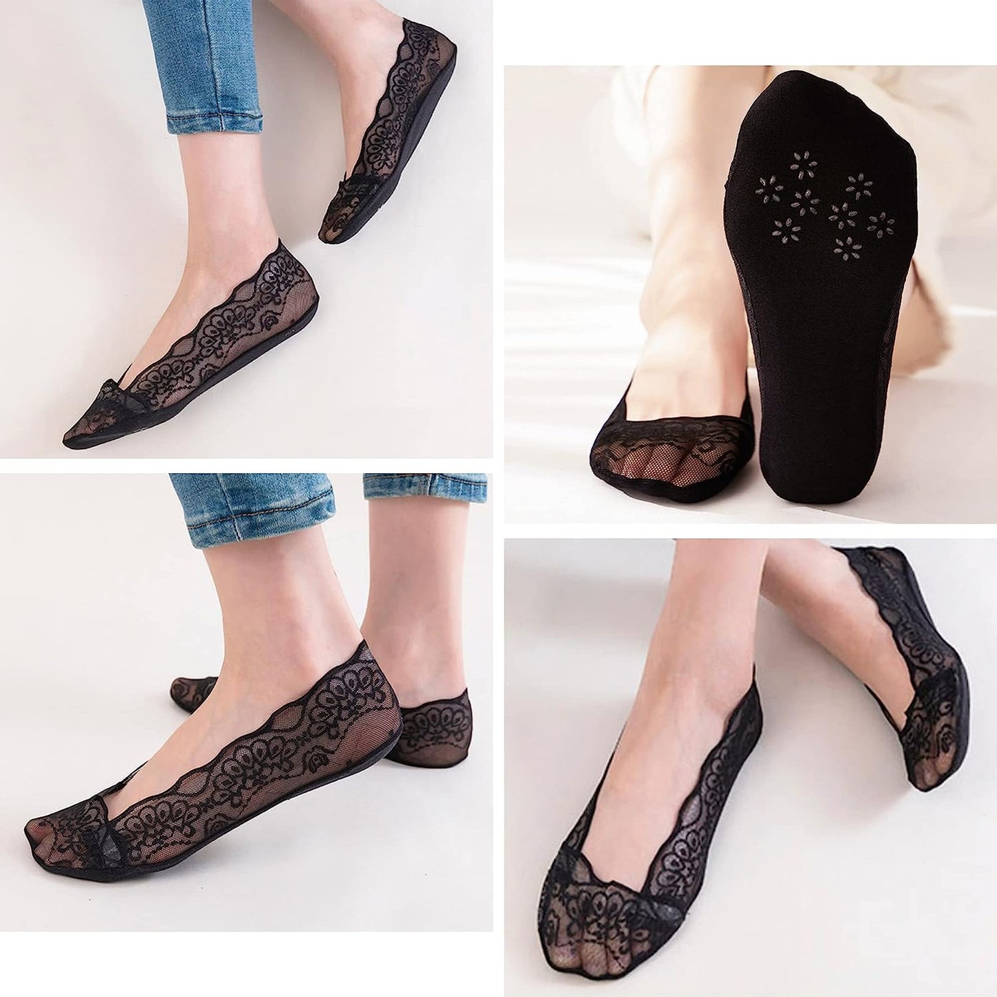 Lace No Show Liner Socks for Women (  Anti Bacterial + Smell Free )
