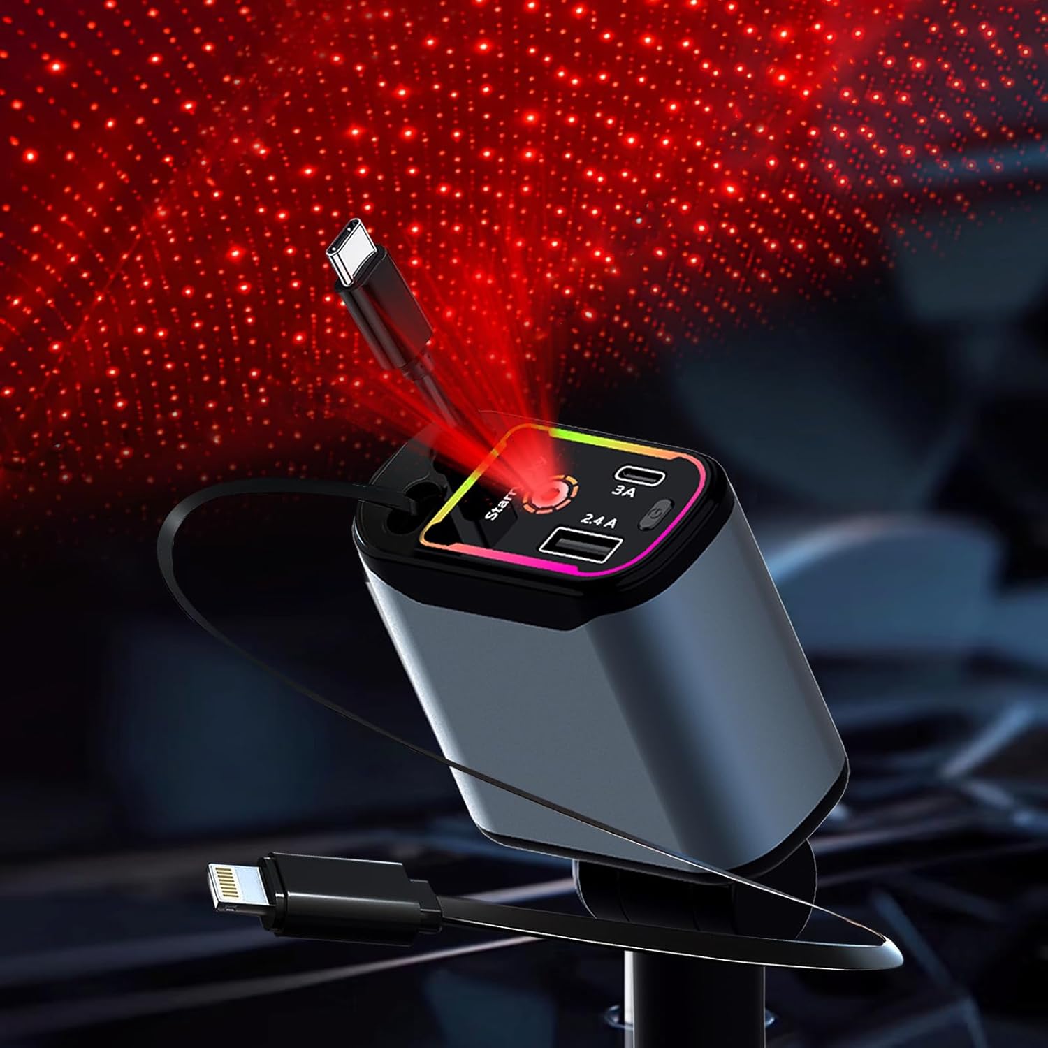 4 IN 1 Retractable Car Phone Charger